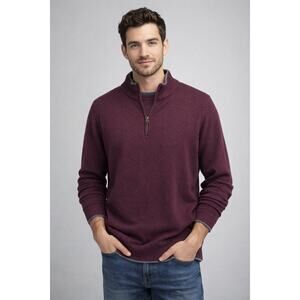 Men's Burgundy Zip-Up Sweater Quarter Zip Pullover Knit Pullover
